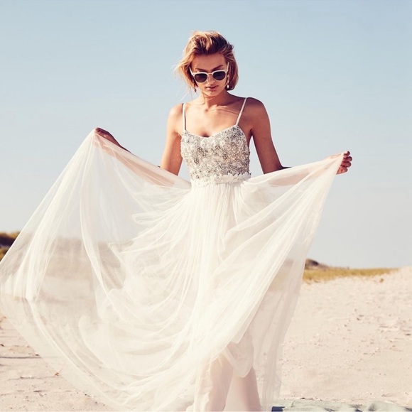 Needle & Thread Dresses & Skirts - Needle & Thread White Beaded Tulle Gown